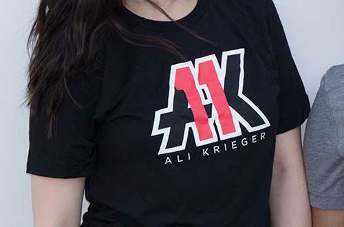 AK11 Black t-shirt front view on female